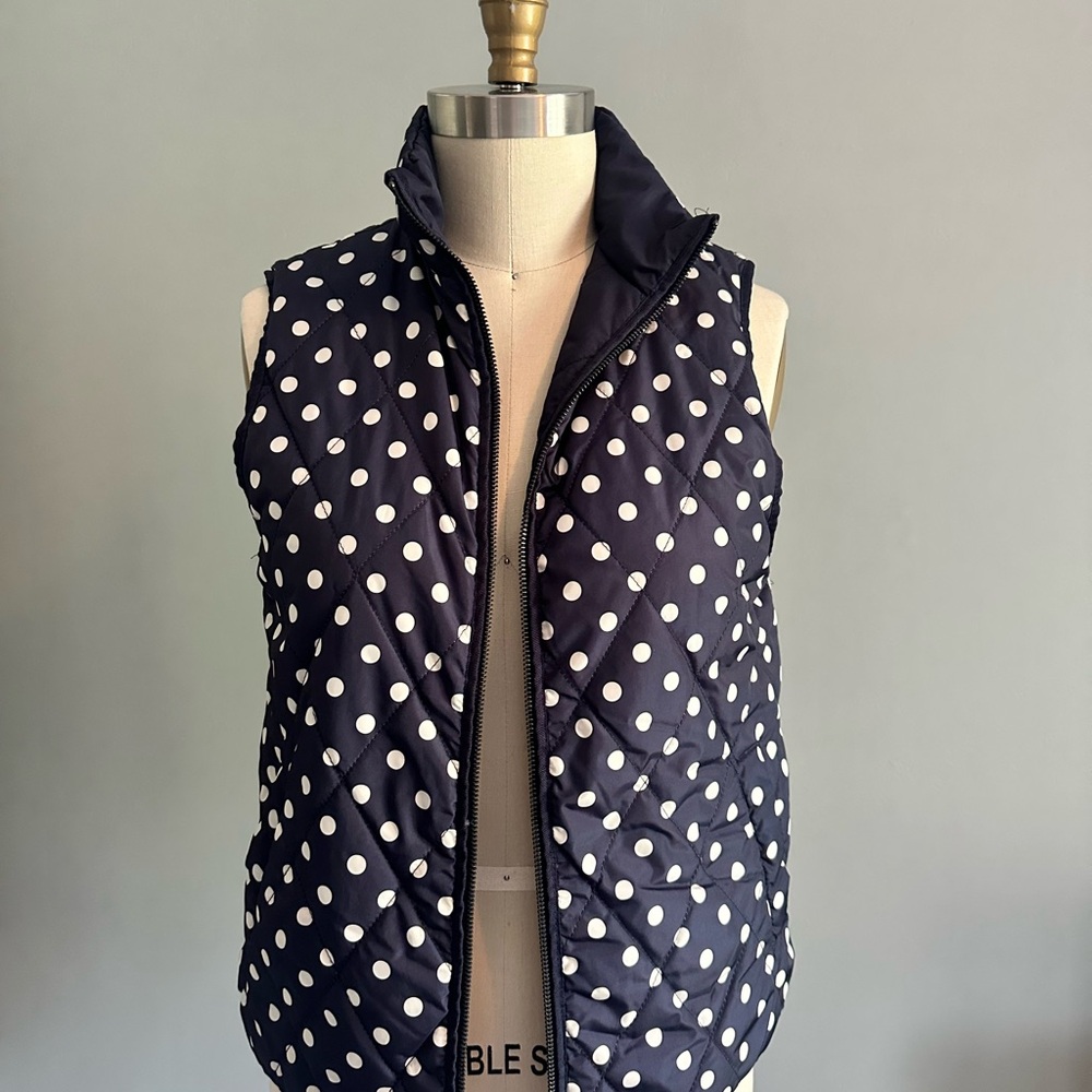 Polka Dot Quilted Vest - Navy and White